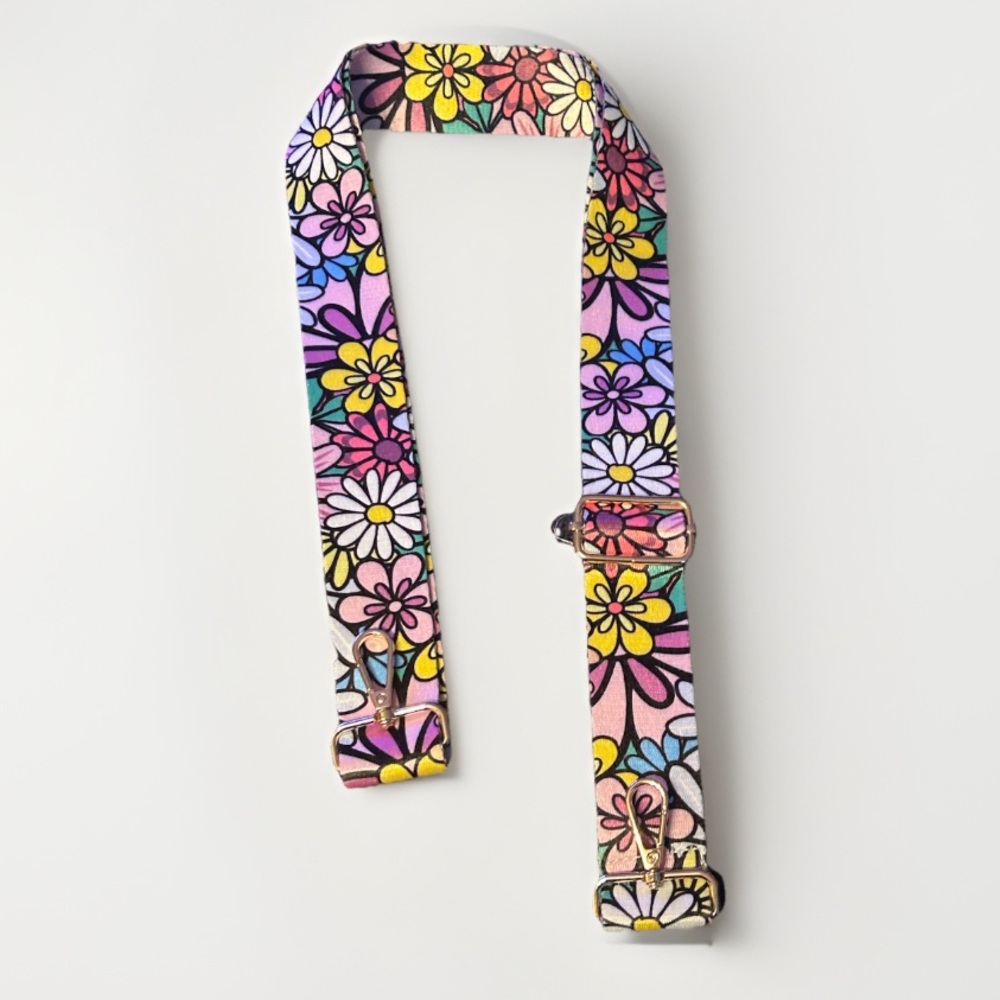 Guitar Strap Adjustable 30”-57” Swivel Lobster Clasp Bag Purse NWOT Floral Daisy
